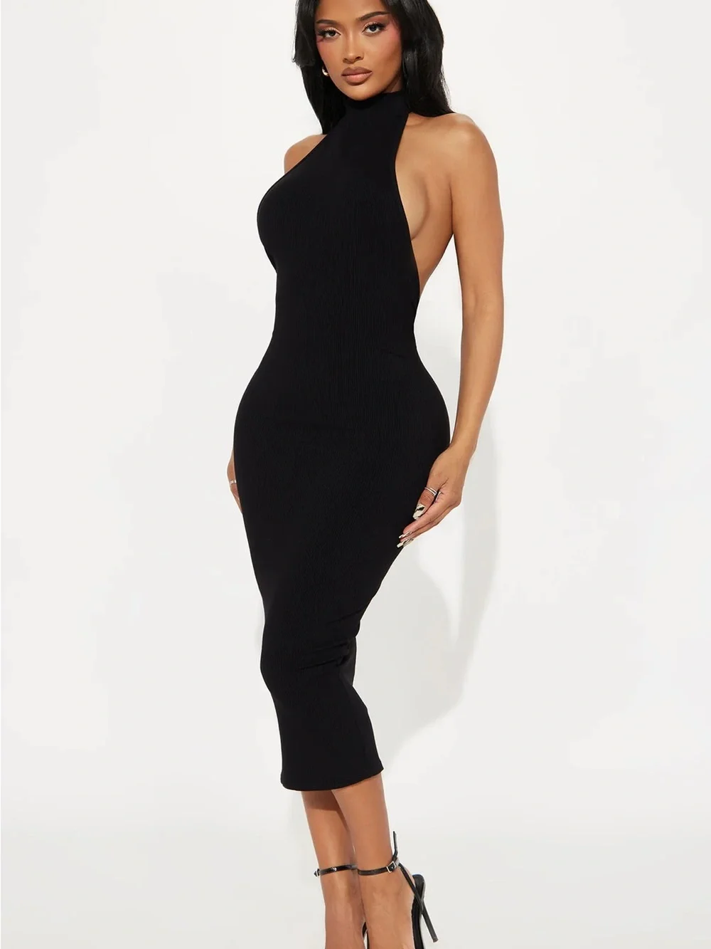 Tobi Black Halter Midi Dress
